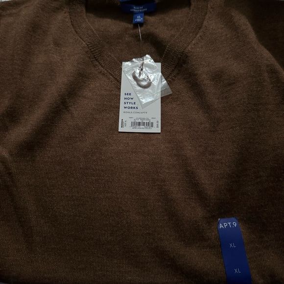 Men’s Apt 9 Merino Wool Blend Brown V Neck Long Sleeve Sweater - Picture 5 of 8